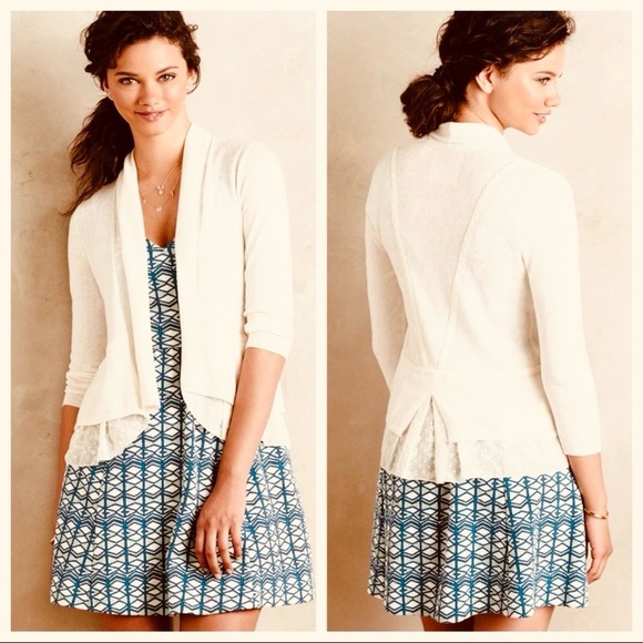 Anthro Angel of the North Cashmere Blend Swiss Dot Tier Ruffle Cardigan Sweater - Picture 2 of 12